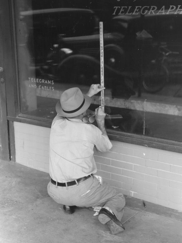 Window Sign Painter Preparing To Apply Letters, Crowley, Louisiana By Russell Lee