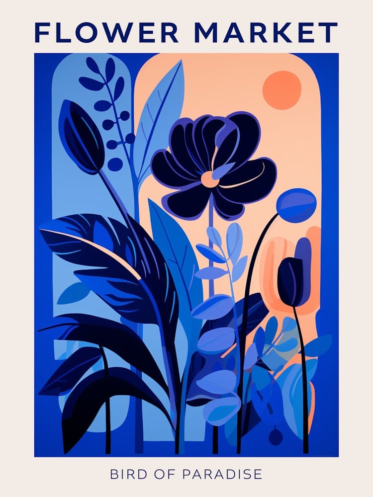 Blaues Blumenmarkt-Poster Paradiesvogel