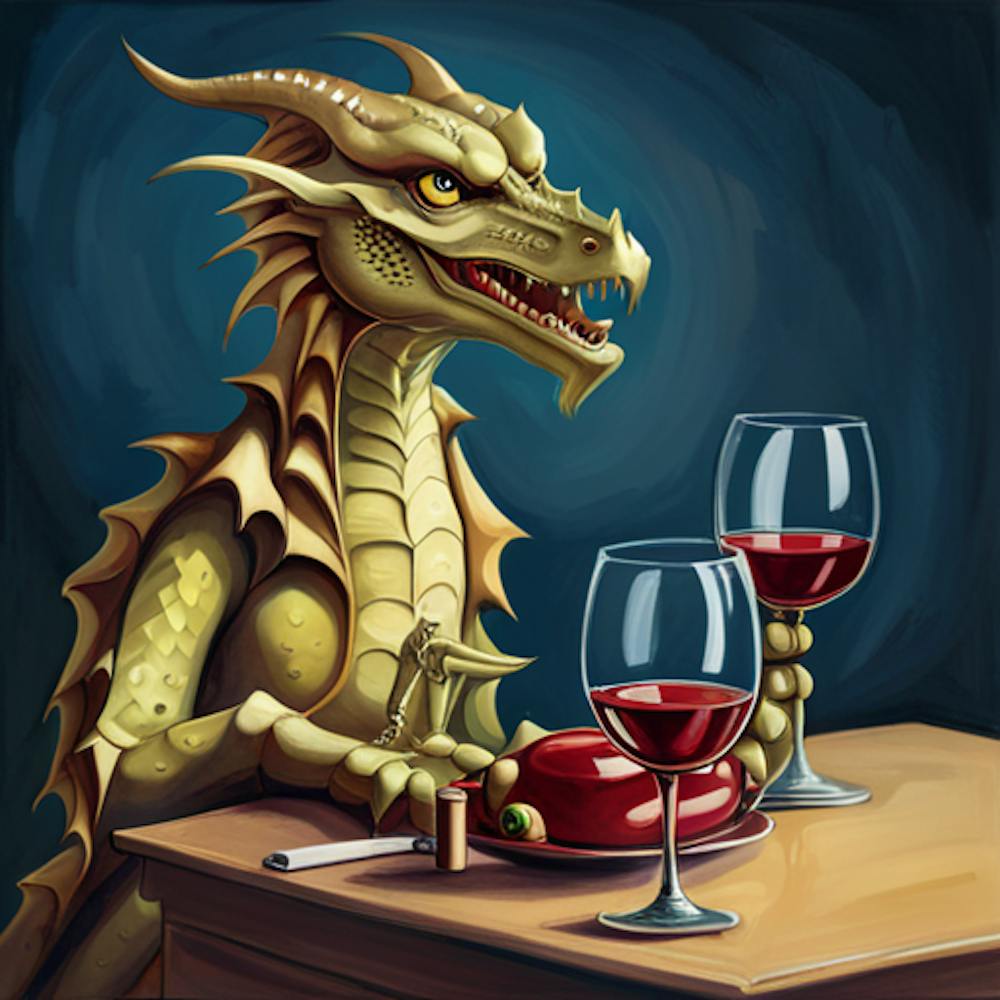 Dragon Drinking Wine At The Table