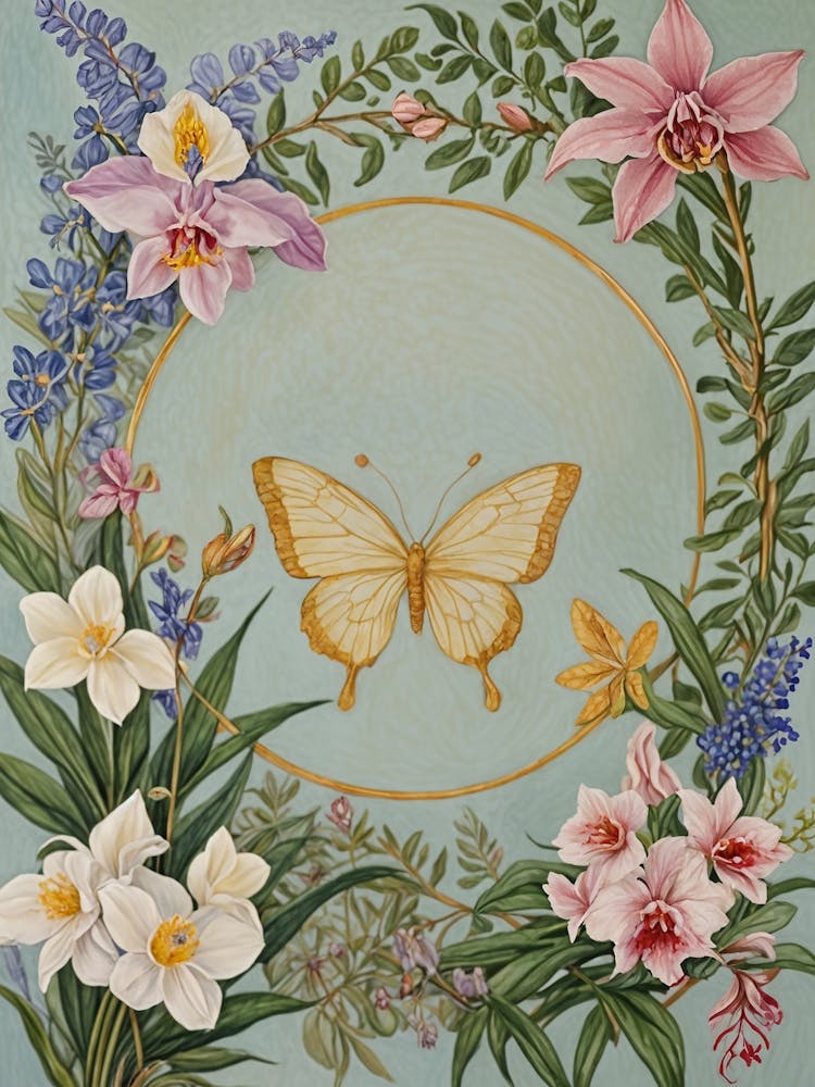 Schmetterling Mit einem Blumenrahmen