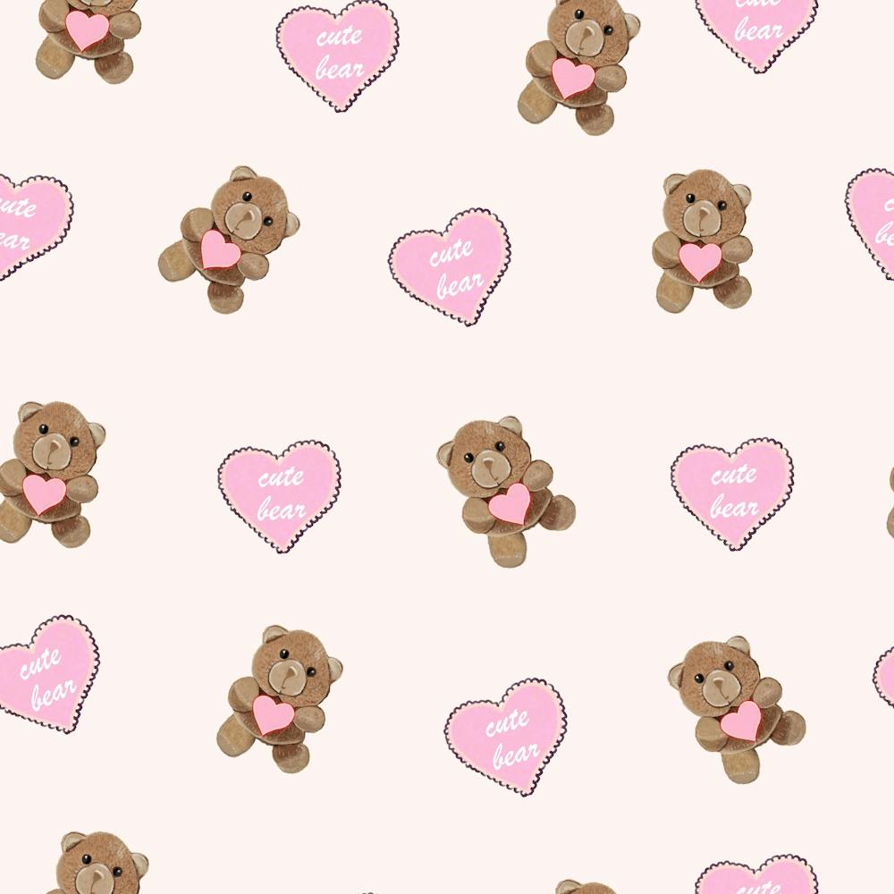 Teddy Bear With Hearts Pattern White