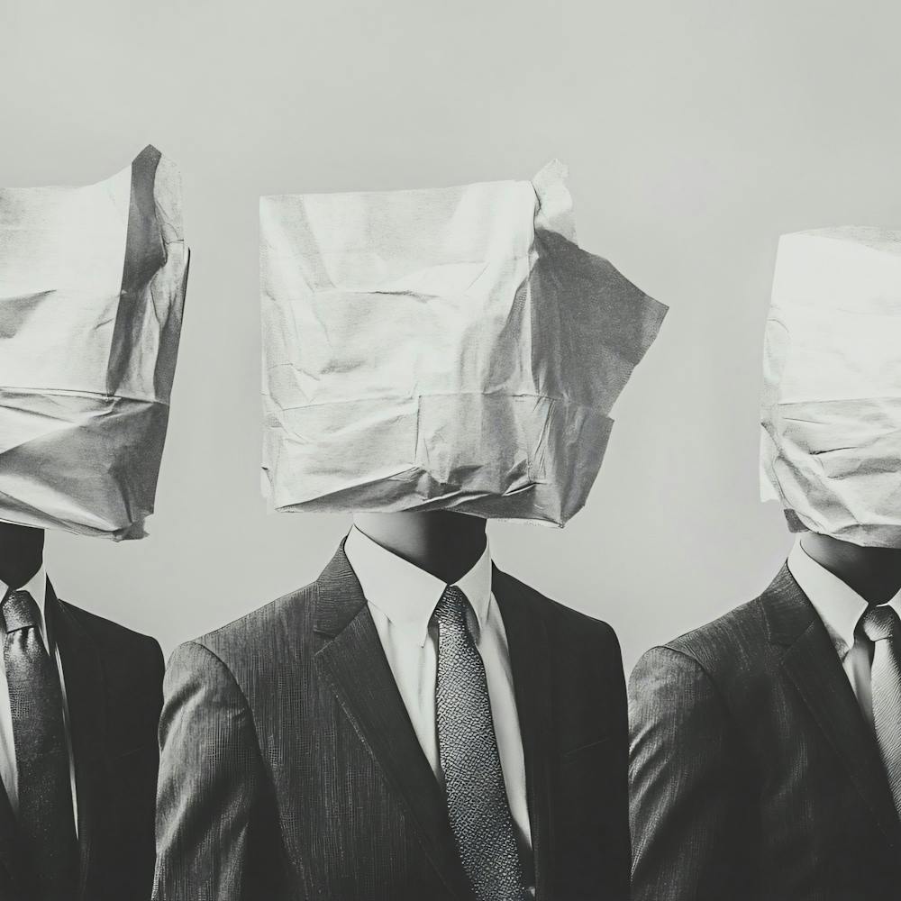 Three Men With Paper Bags On Their Heads