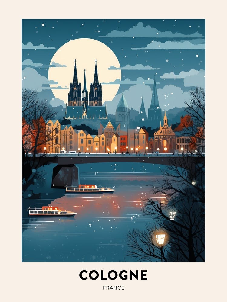 Winter Night  Travel Poster Cologne France