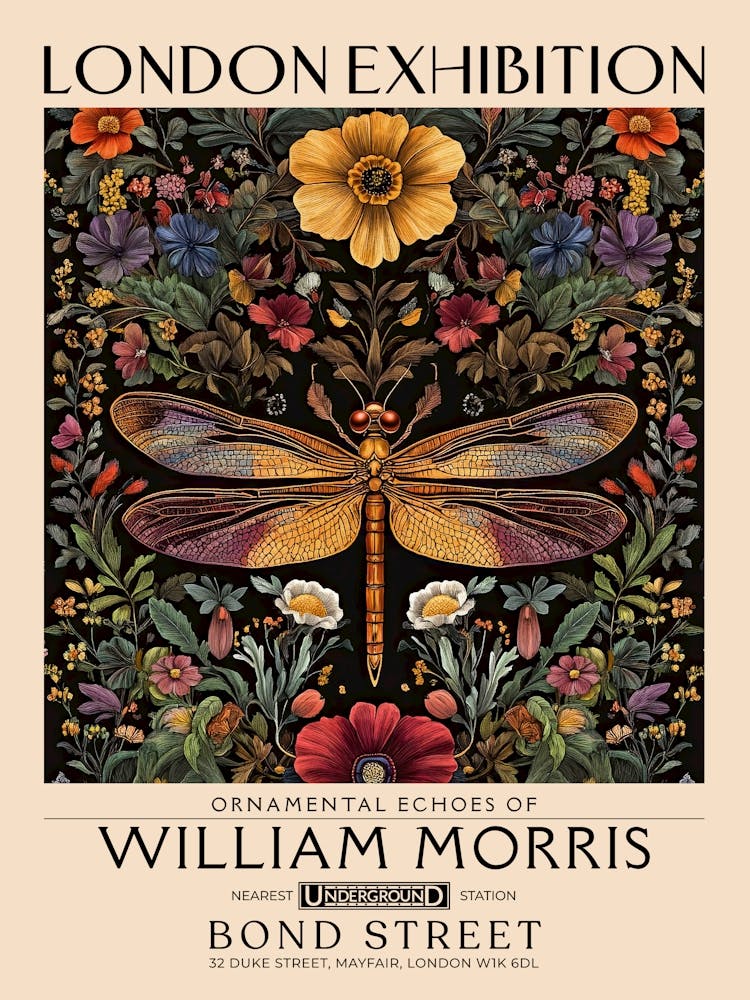 William Morris Dragonfly and floral artwork, insect and flower pattern vintage Botanical print for cottagecore, maximalist decor,floral tapestry Victorian nature illustration bedroom vintage decor 24