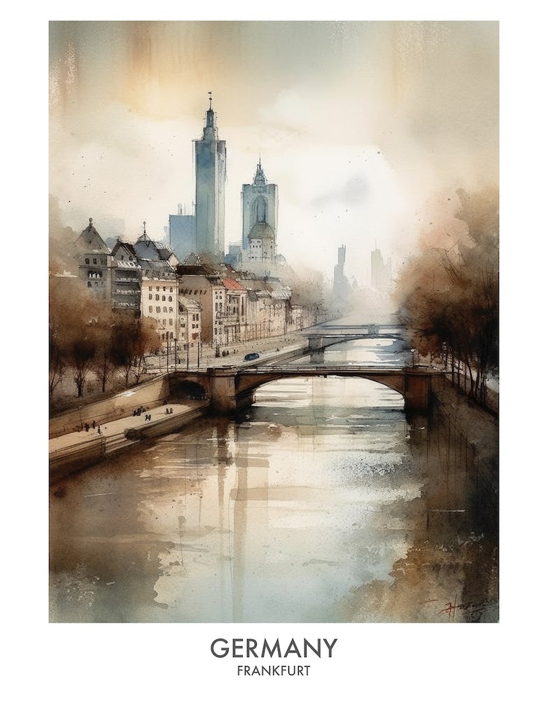 Frankfurt, Germany 4 Watercolor Travel Poster