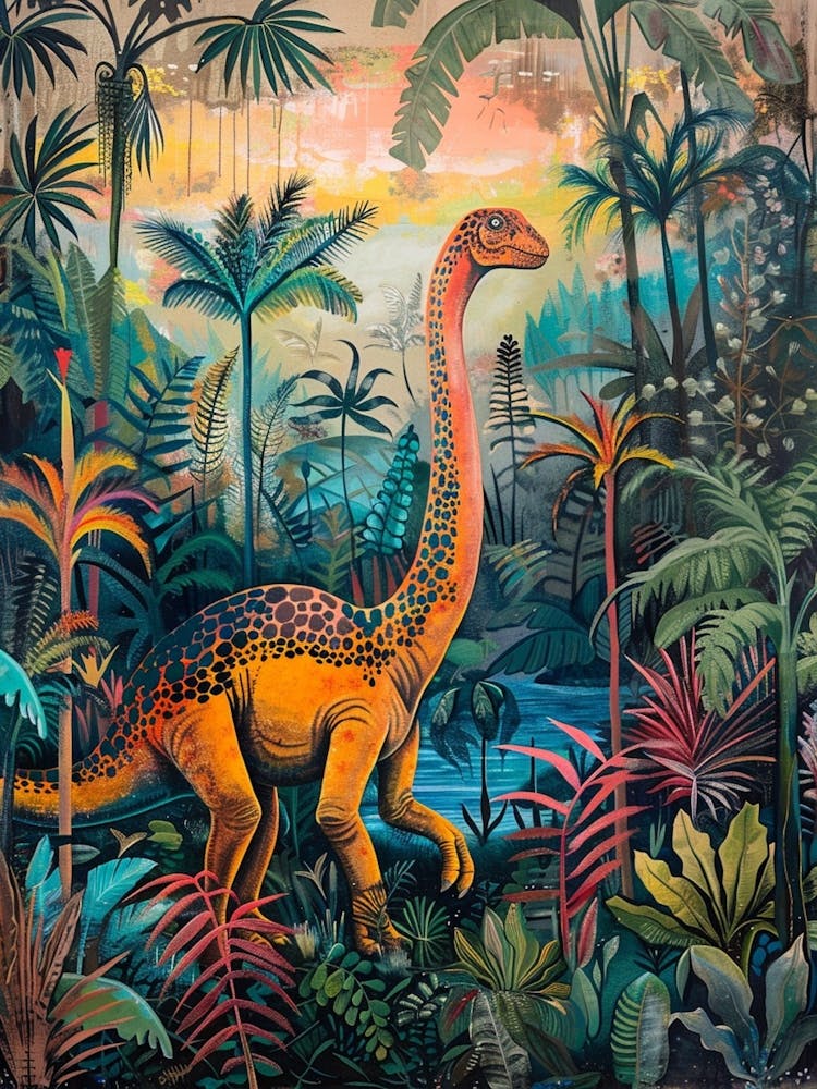 Dinosaur In The Jungle Painting 2