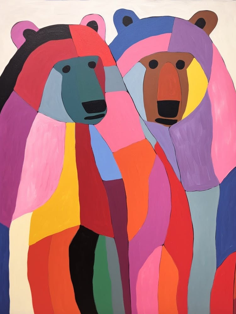 Colourful Kids Animal Art Grizzly Bear 2