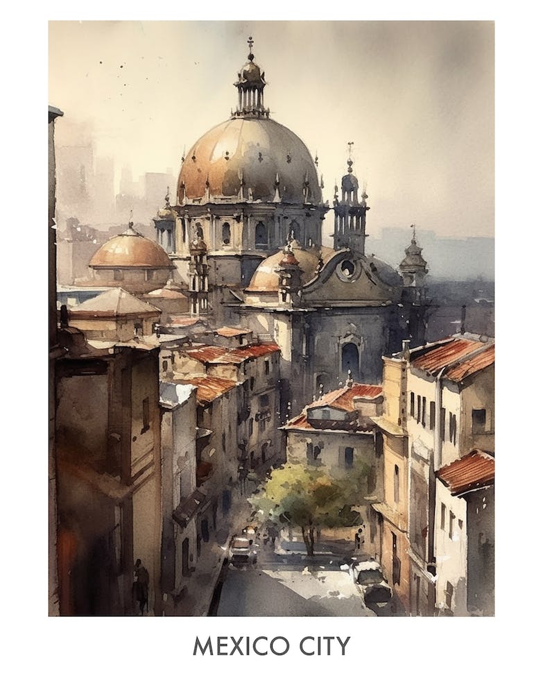 Mexico City Watercolor 4travel Poster