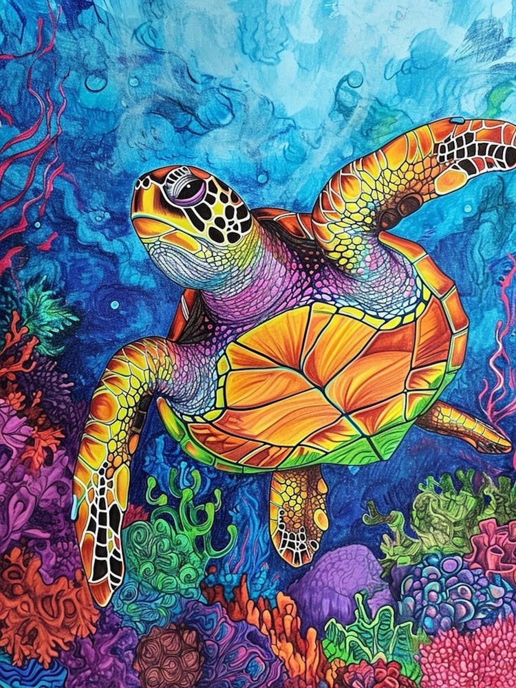 Rainbow Doodle Sea Turtle 1