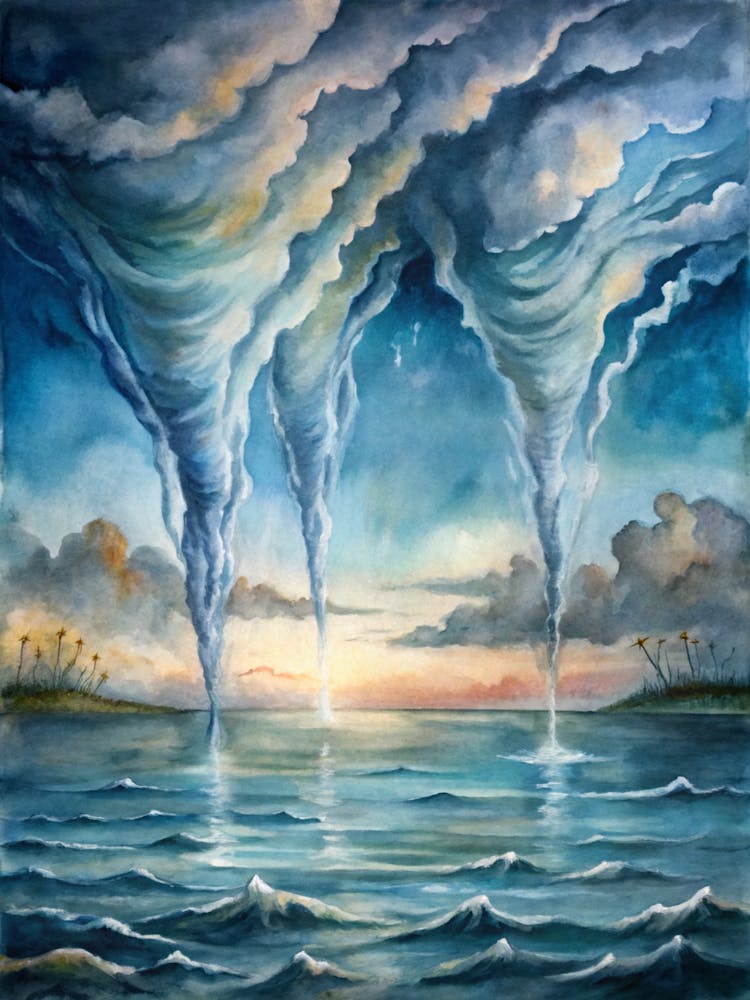 A Dramatic Poster Of Water Spouts Forming Over The (1)