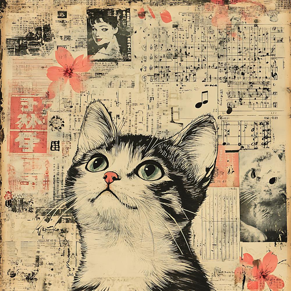 Vintage Cat On Paper