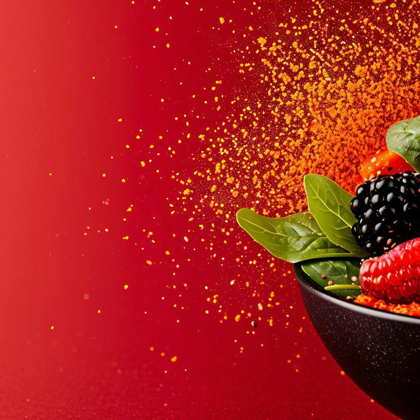Berries In A Bowl On Red Background