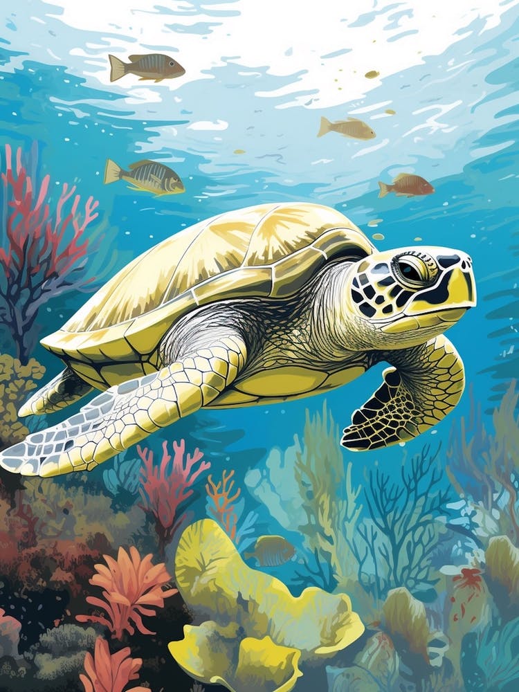 Modern Illustration Of Sea Turtle In Ocean Swimming 1