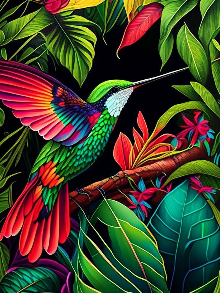 Hummingbird In Tropical Rainforest Marker Art 3