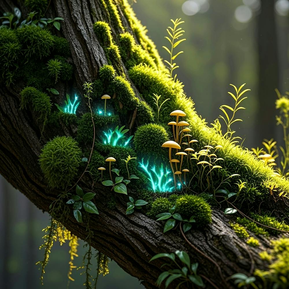 Moss And Mushrooms In The Forest