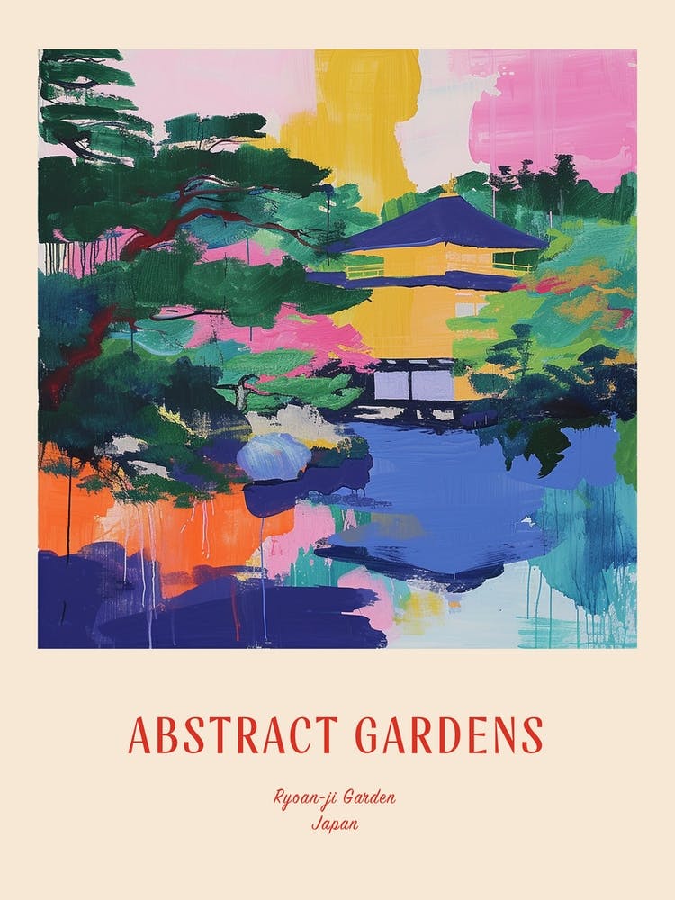 Colourful Gardens Ryoan Ji Garden Japan 2 Red Poster