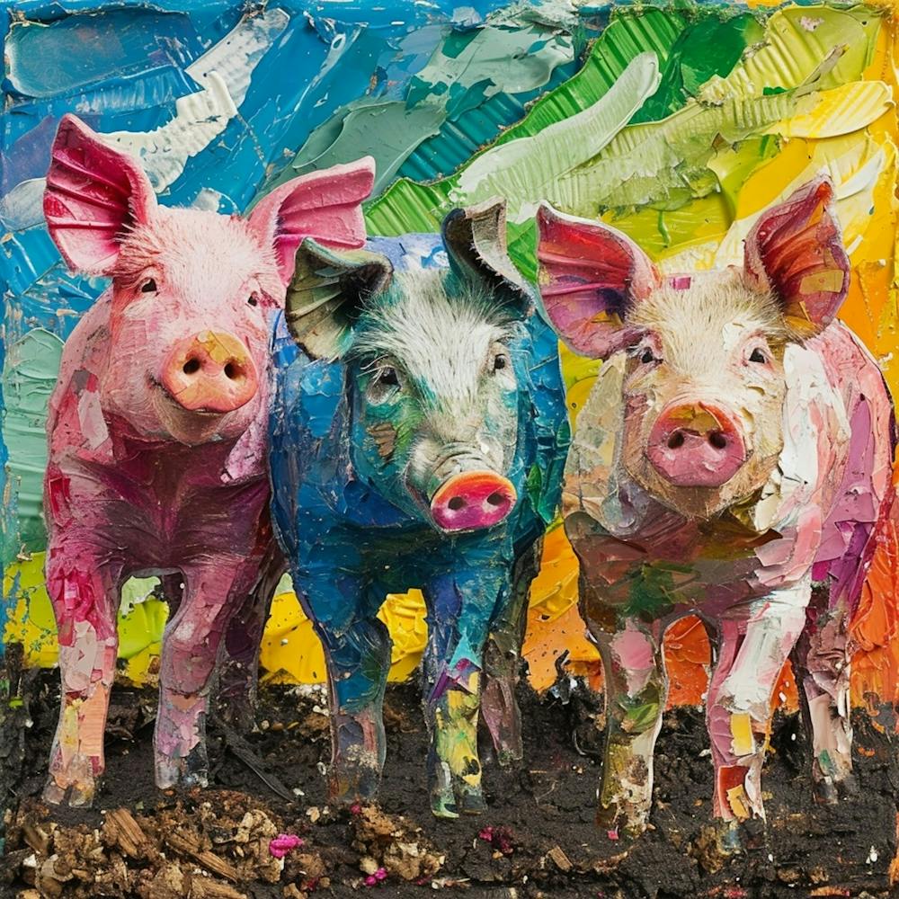 Kitsch Pig Rainbow Collage