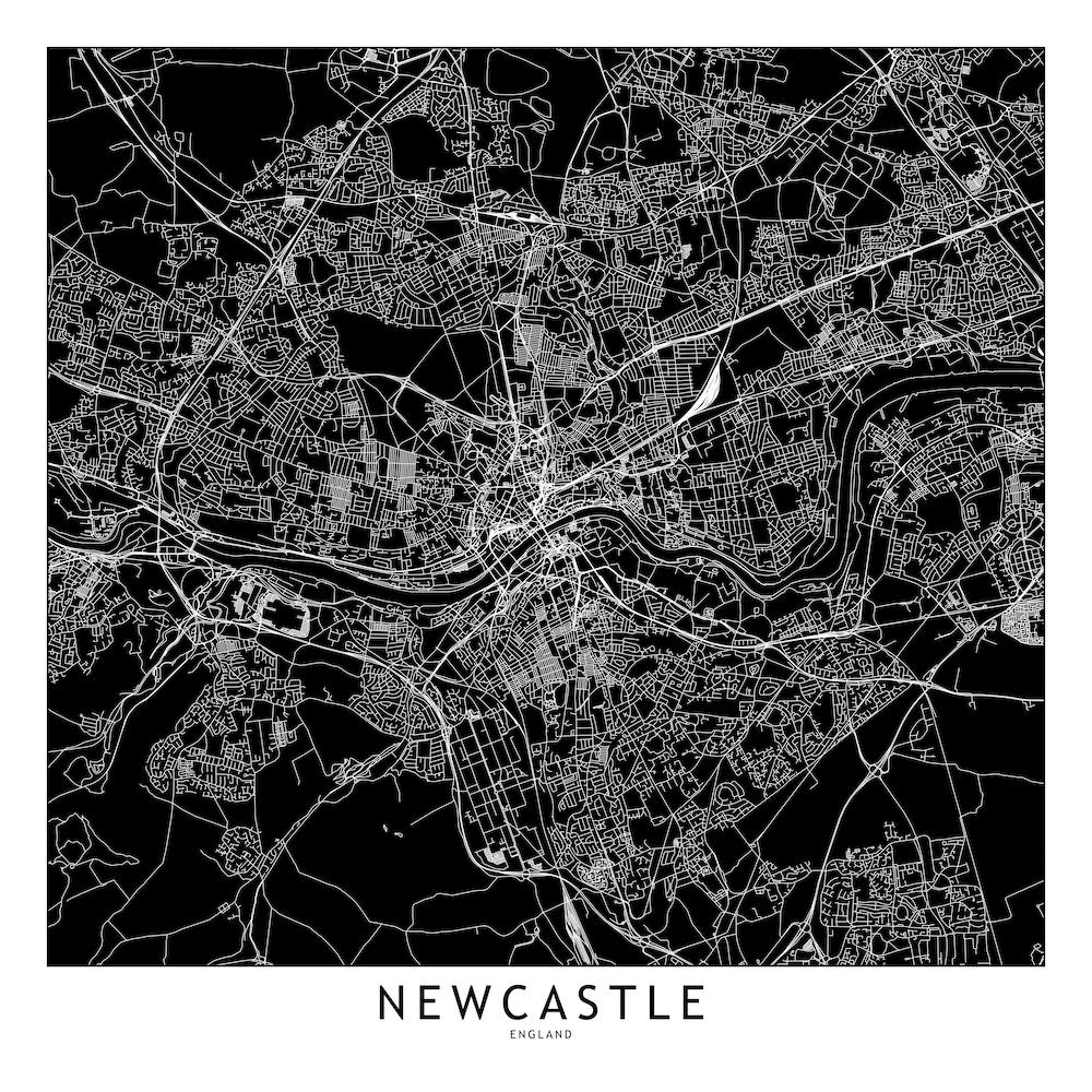 Newcastle Black And White Map Square