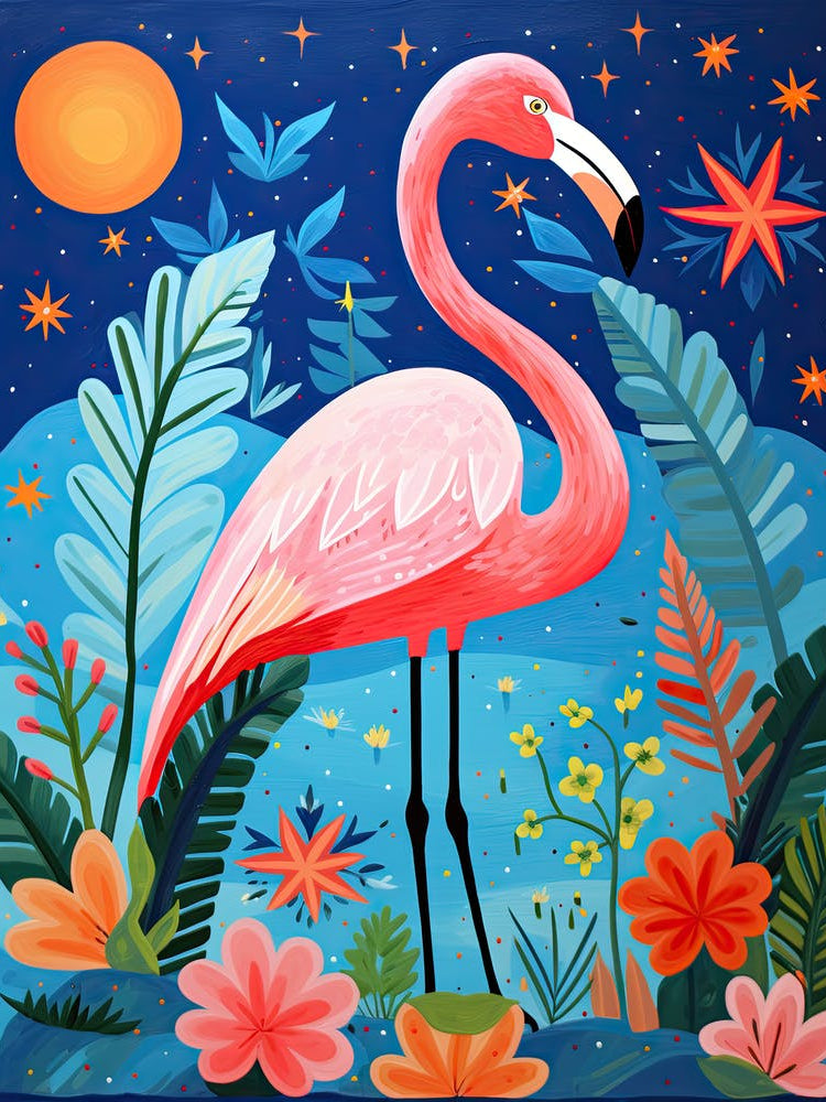 Pink Flamingo At Night, Matisse Inspired