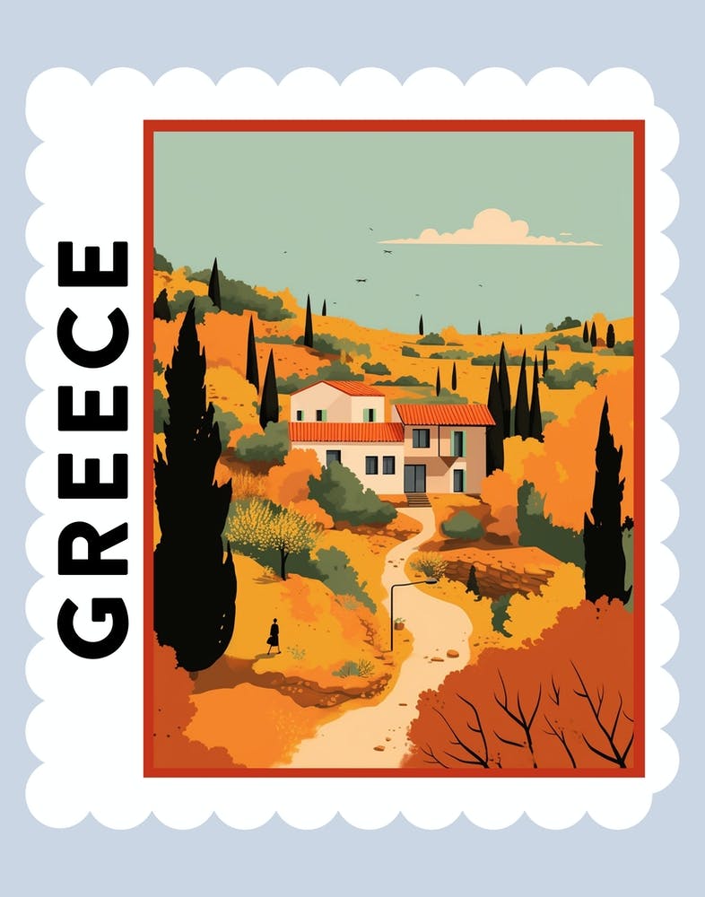 Greece 2 Travel Stamp Poster