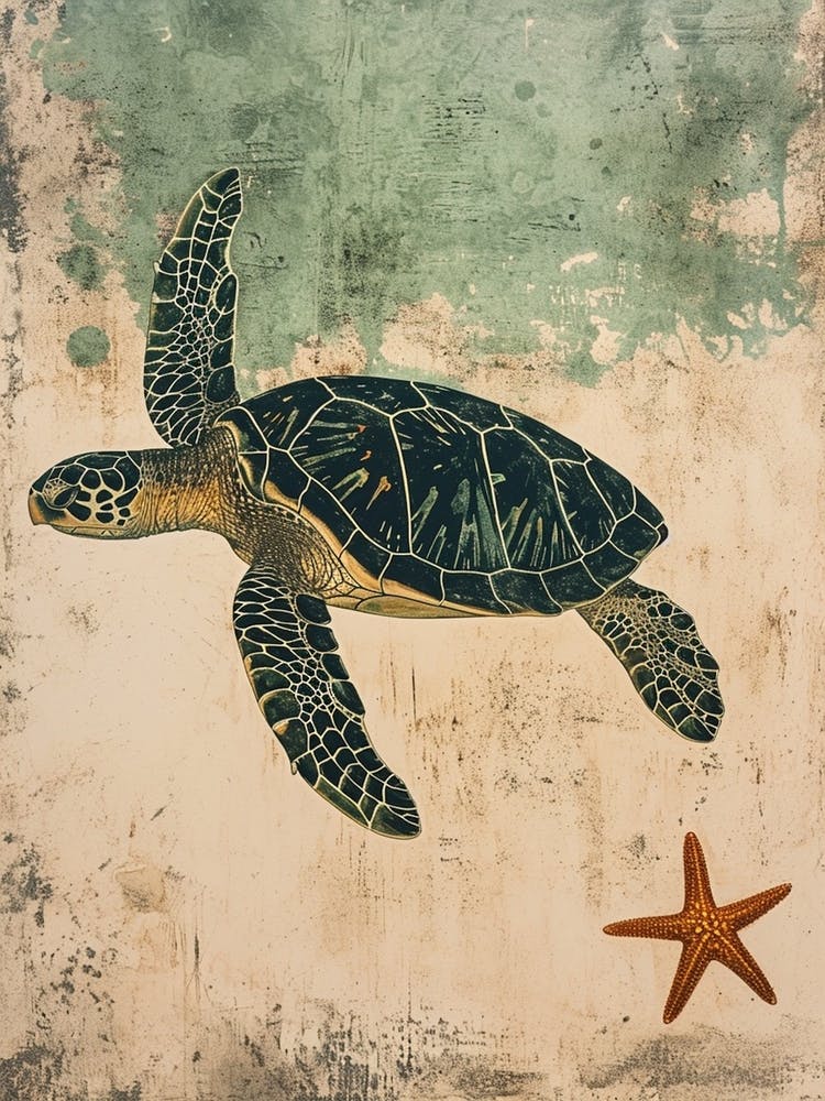 Vintage Sea Turtle & Starfish  3