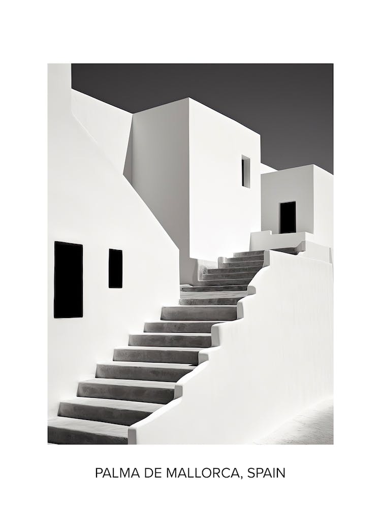Poster Of Santorini, Greece, Photography In Black And White 1