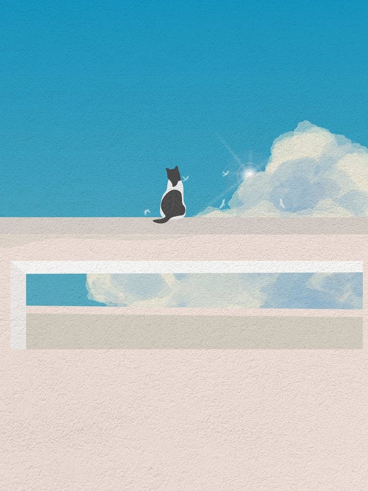 Minimal art of a cat above a building window