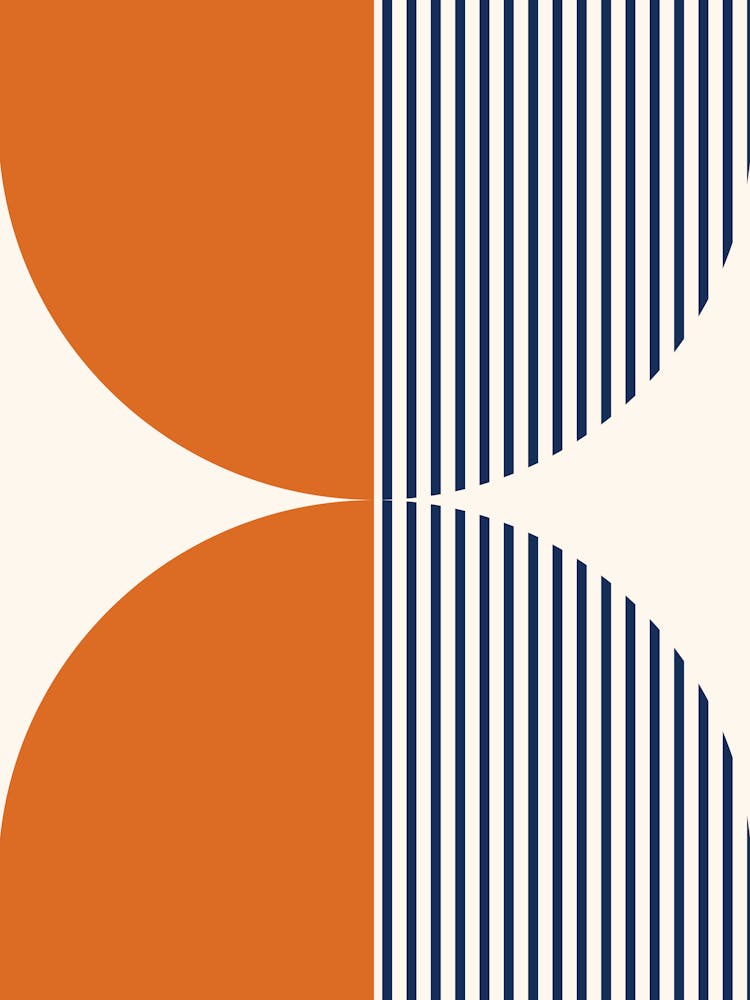 Abstraction Shapes 117 In Navy Blue Orange Midcentury Modern Minimalist Stripes Moon Phase Abstract 01