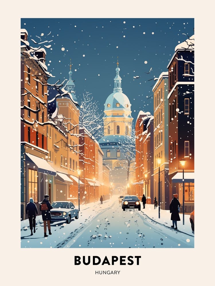 Winter Night  Travel Poster Budapest Hungary 4