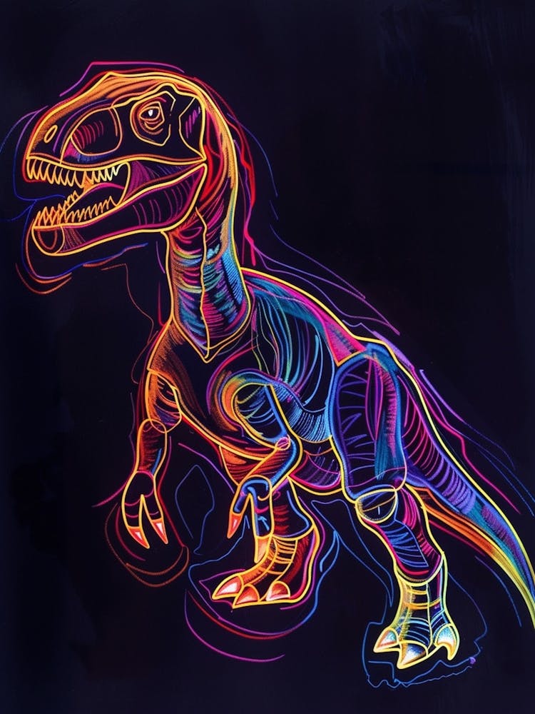 Neon Outline Dinosaur Illustration 1