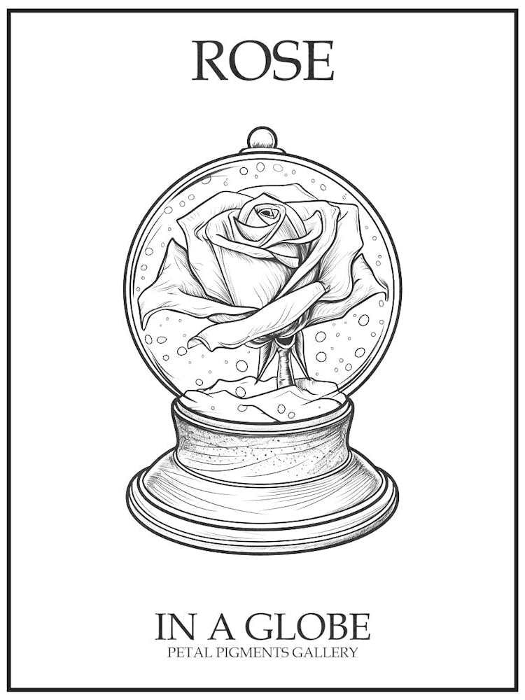 Rose In A Globe Line Drawing 4 Poster
