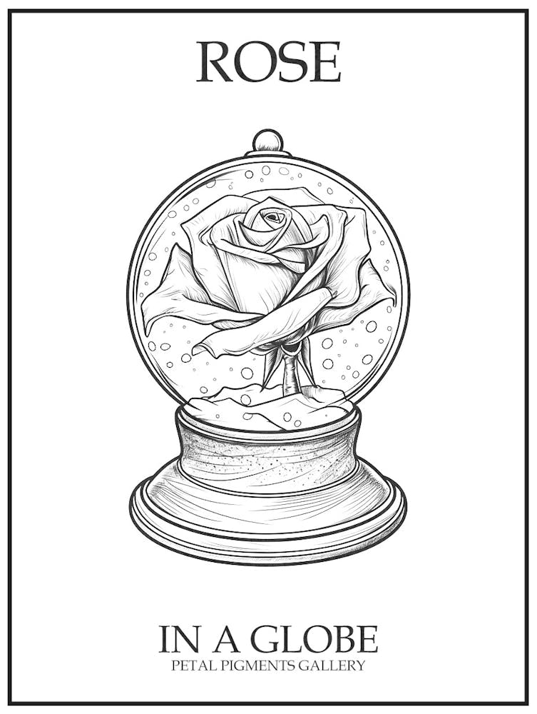 Rose In A Globe Line Drawing 4 Poster