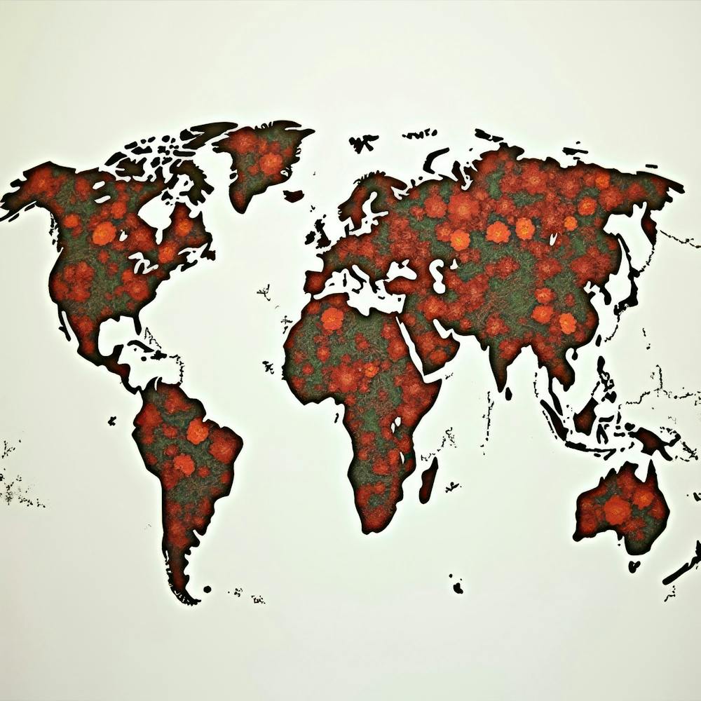 World Map With Red Roses