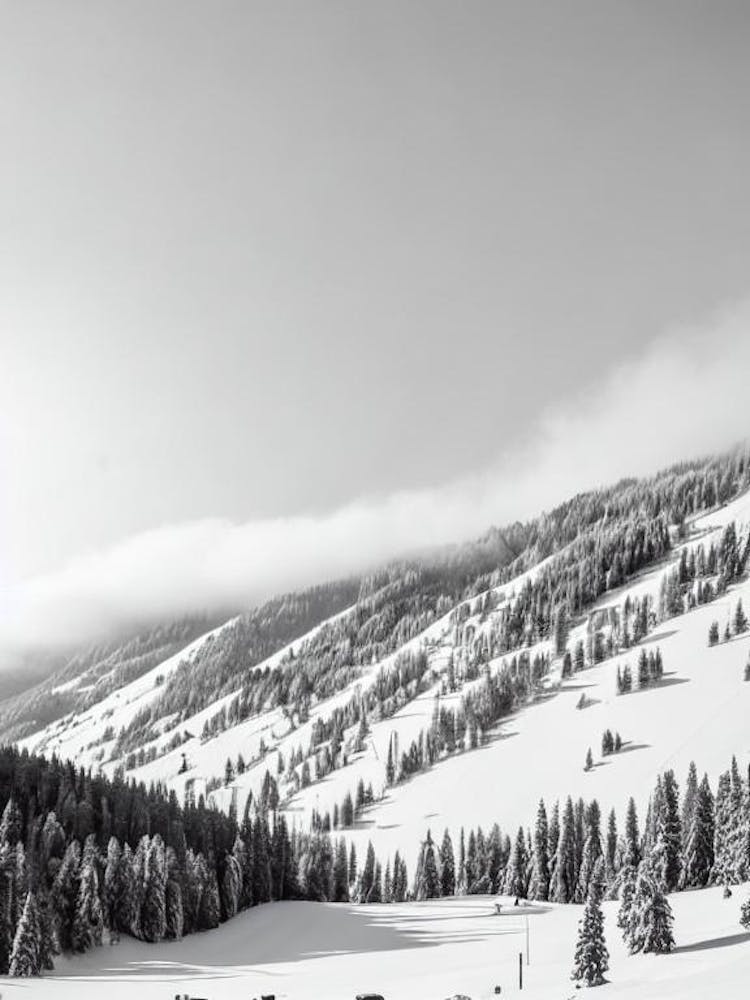 Bardonecchia, Italy Black And White Skiing Poster