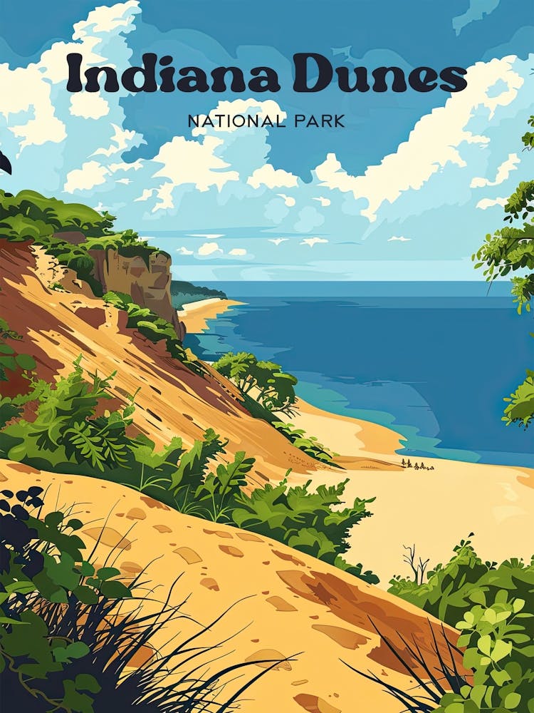 Indiana Dunes National Park Shore Digital Travel Illustration