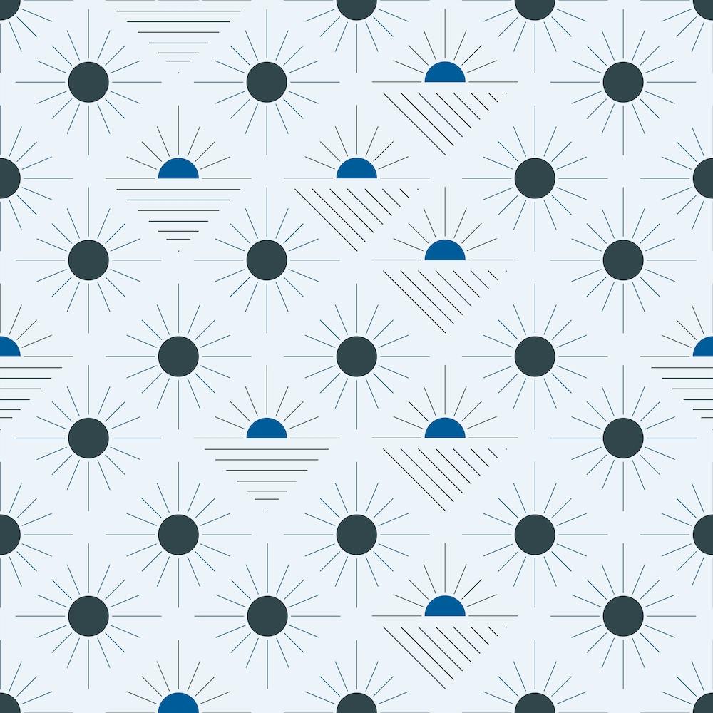 Geometric Pattern With Suns On Light Blue Square