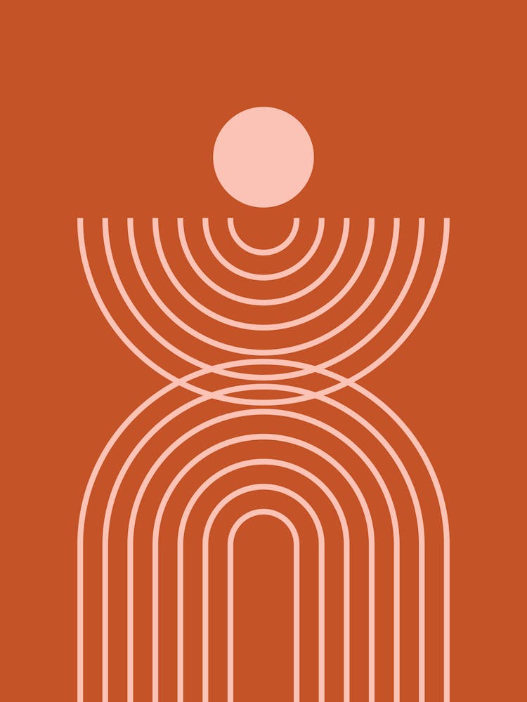 Midcentury Modern Rainbow Arch Sun Abstract A7 In Rust Rose Gold Terracotta 01