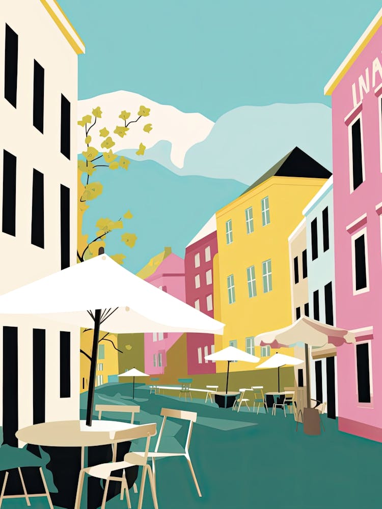 Linkoping, Sweden, Flat Pastels Tones Illustration 2