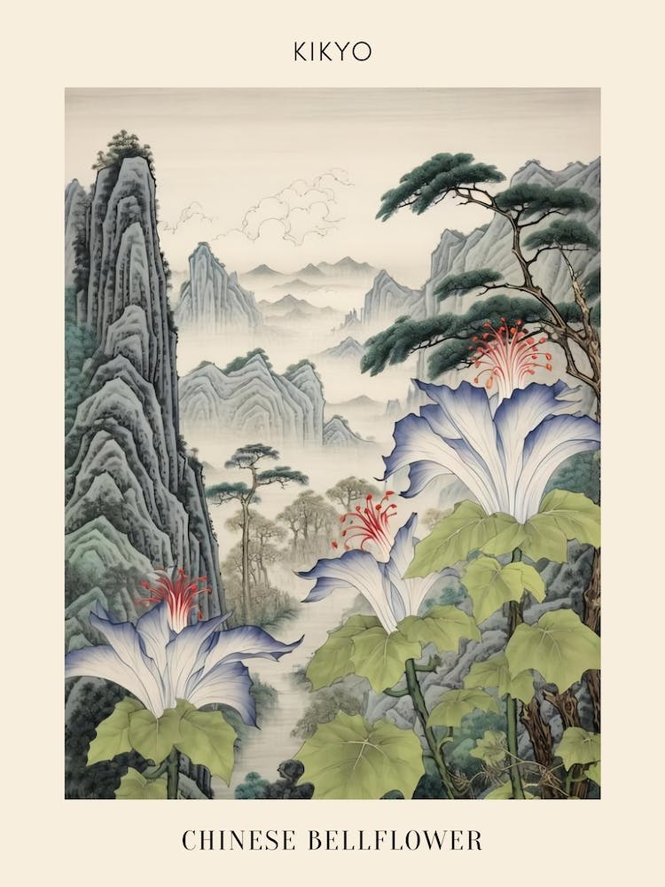 Kikyo Chinese Bellflower 1 Japanese Botanical Illustration Poster