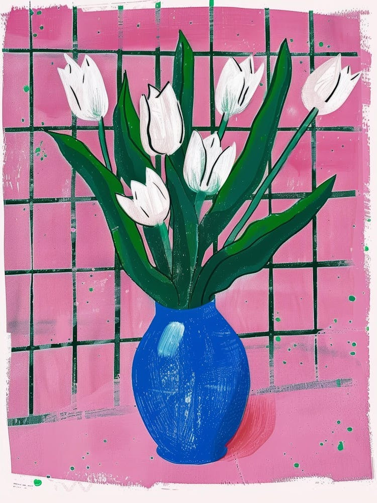 White Tulips In A Blue Vase 3