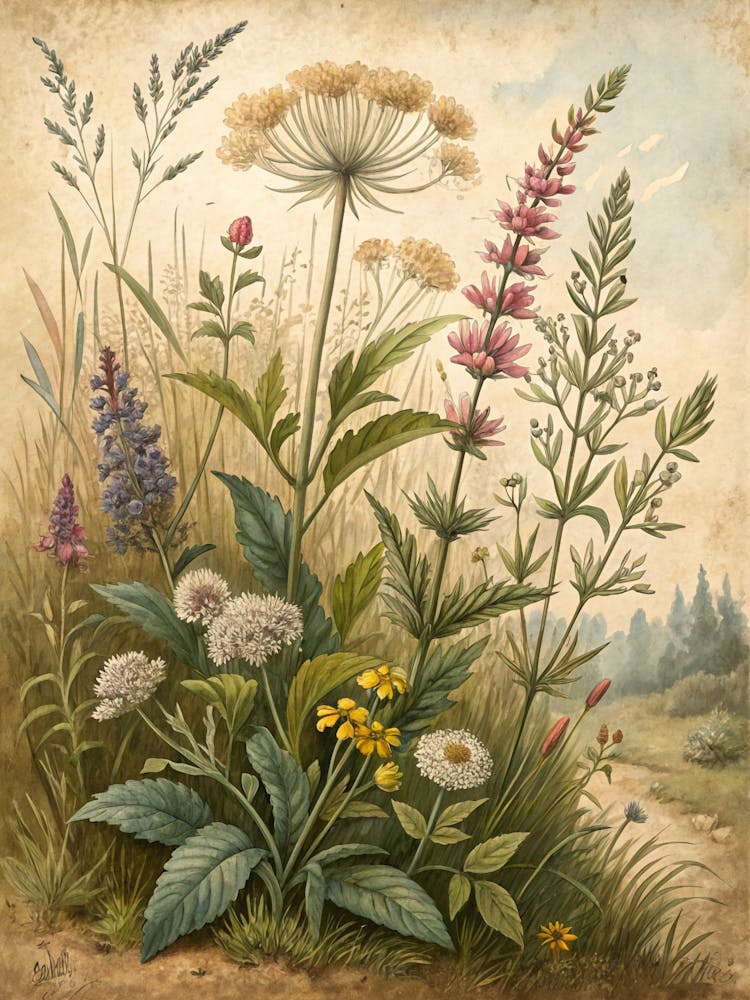 Oil Painting Style Vintage Botanical Illustration
