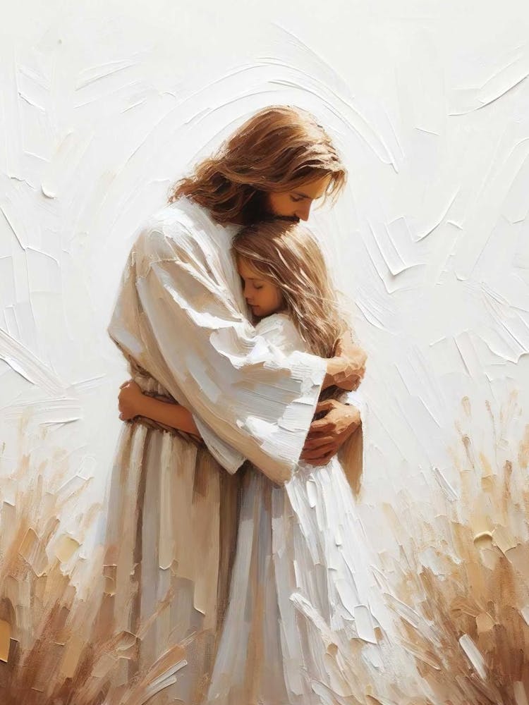 Jesus Hugging Little Girl, Christian Painting, Jesus With Girl, Jesus Painting, Lds Art, Bible Verse Wall Art, Jesus With Children