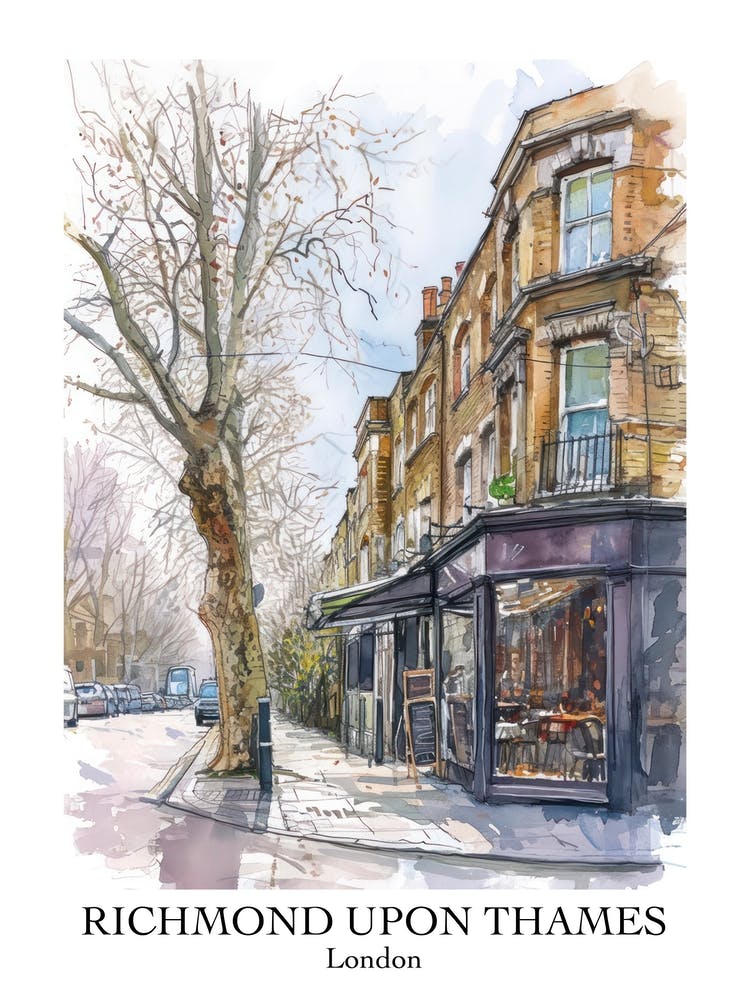 Richmond Upon Thames London Borough   Street Watercolour 2 Poster
