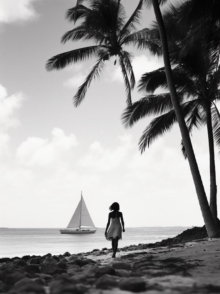 Girl On The Beach In Barbados, Black And White Analogue Photograph 2