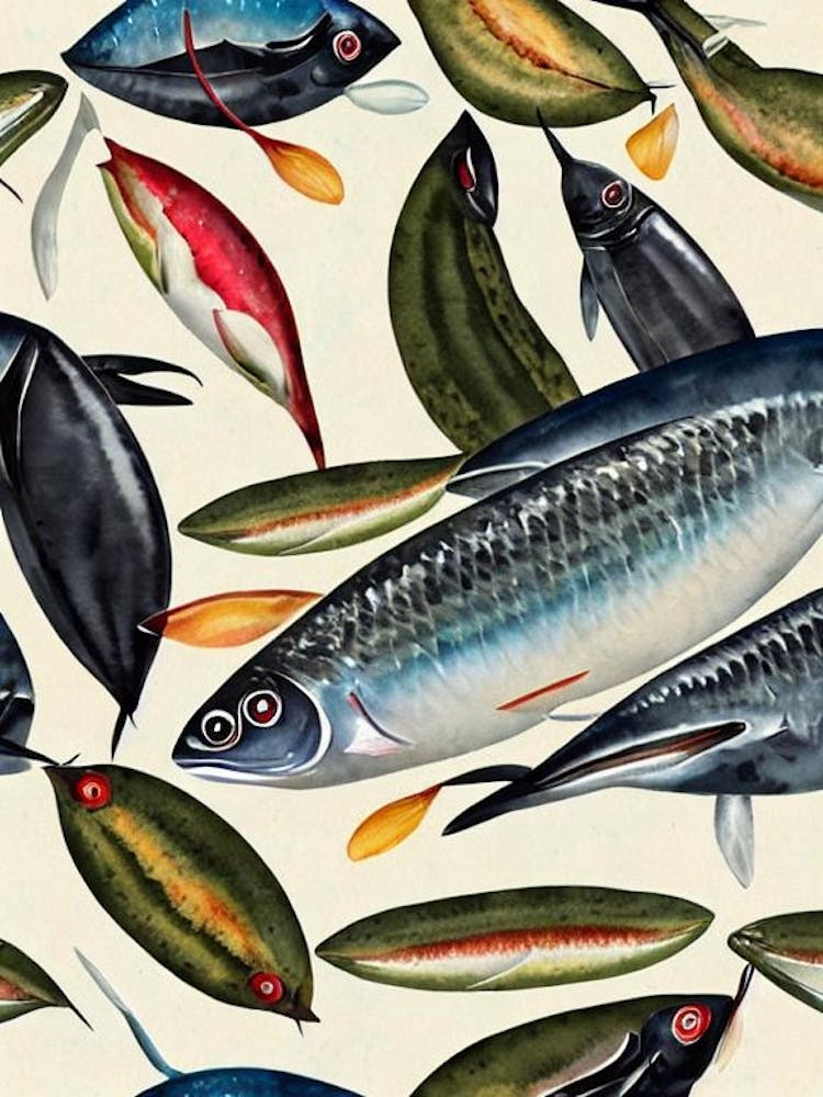 Sardine Vintage Graphic Watercolour