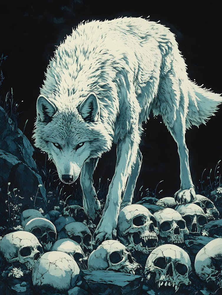 White Wolf Stepping Across Skulls 14
