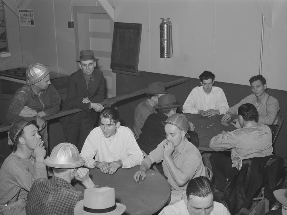 Construction Workers At Shasta Dam Playing Cards At Construction Canteen,Shasta County, California By Russell Lee