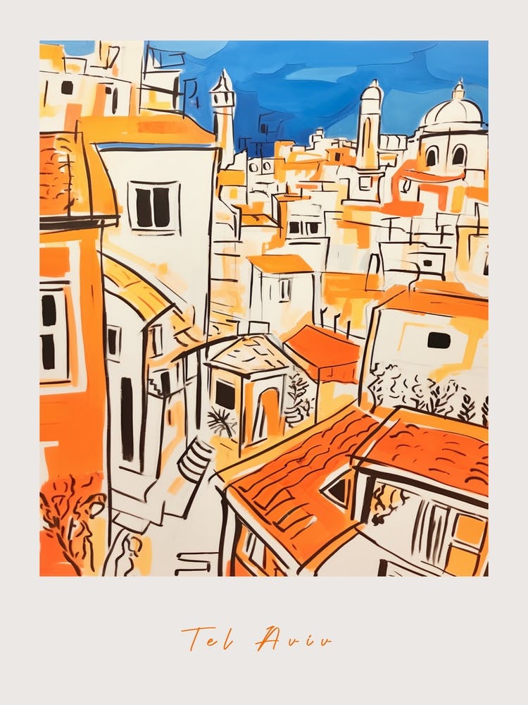Tel Alviv Israel 2 Orange Drawing Poster