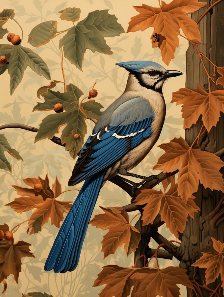 Dark And Moody Botanical Blue Jay 3