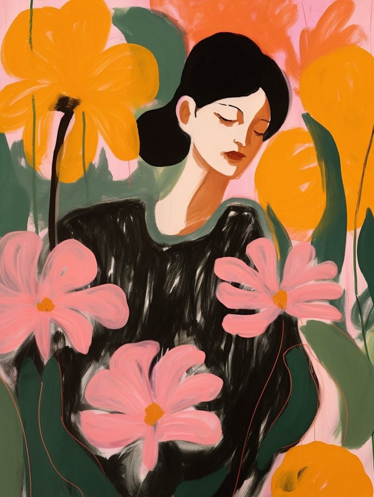 Woman With Autumnal Flowers Cyclamen 2